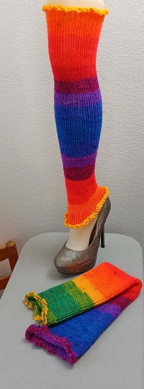 Favorite Stripe Rainbow Knit Leg / Arm Warmer roll top handmade OSFA acrylic